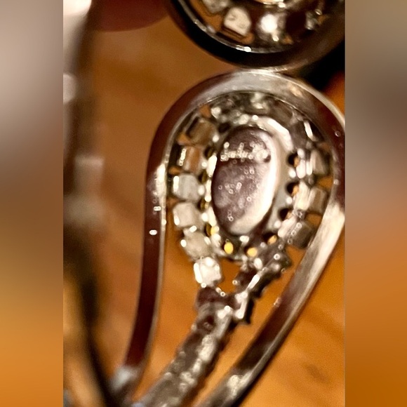 Judy Lee VTG Signed Blue Glass Rhinestone Hinged Silver Clamper Bangle Bracelet - Picture 17 of 17